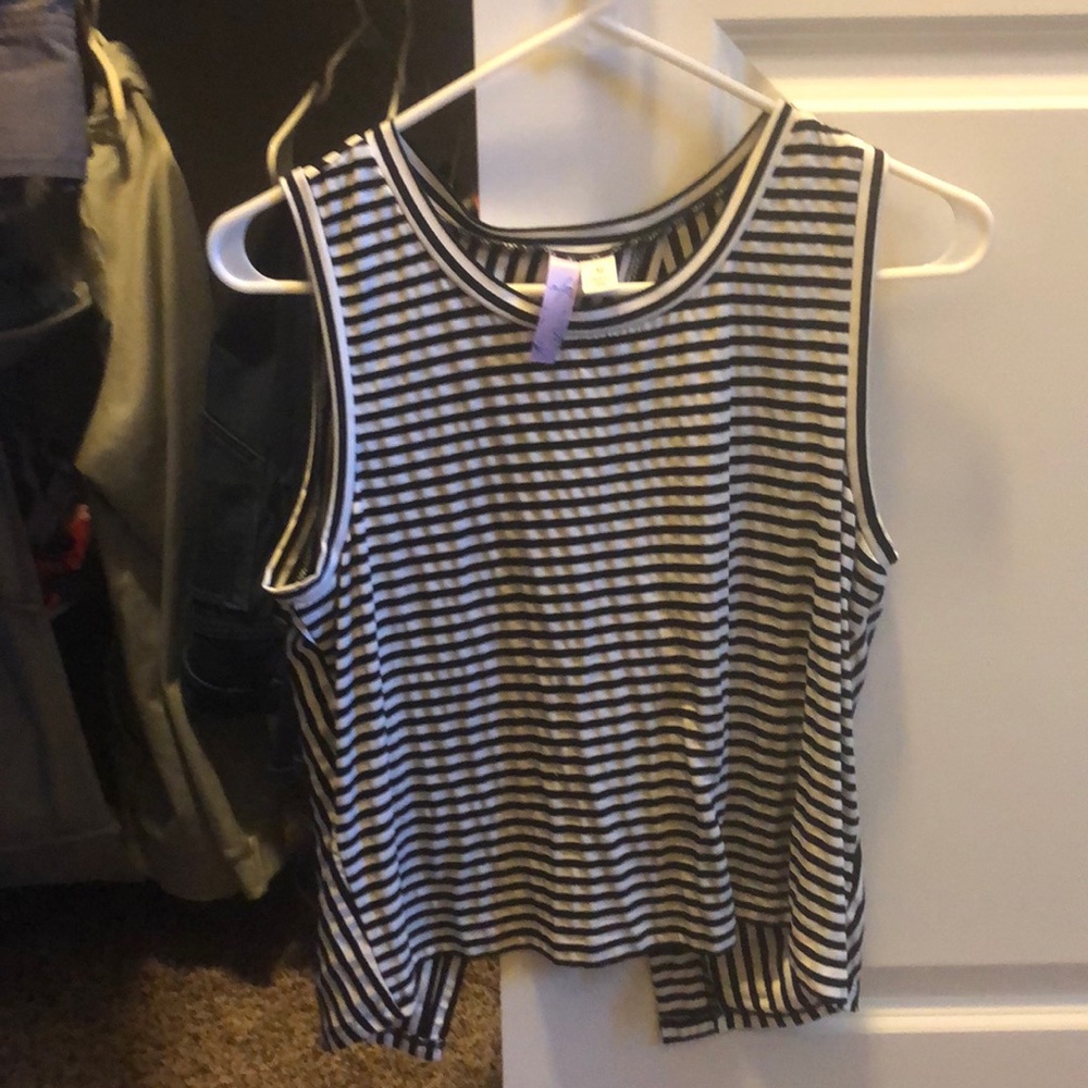 Black and White Striped Cropped Tank